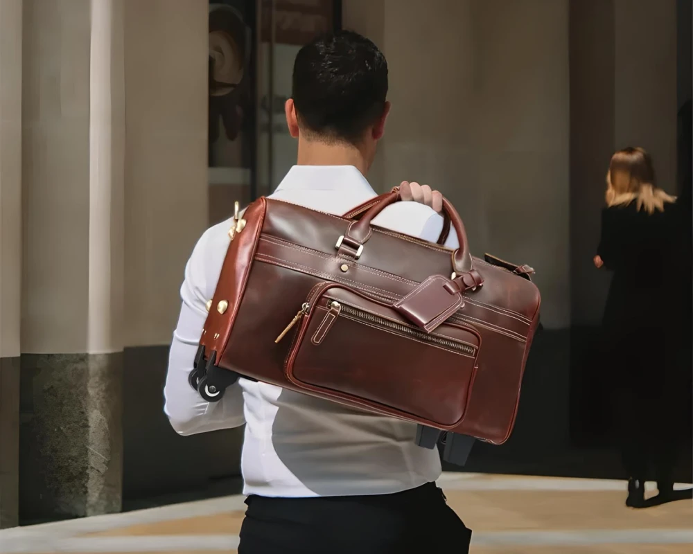 mens leather carry on bag