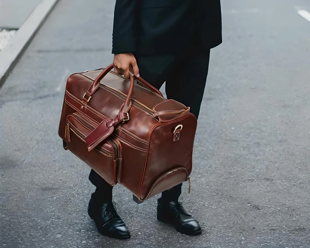 vintage leather carry on bag