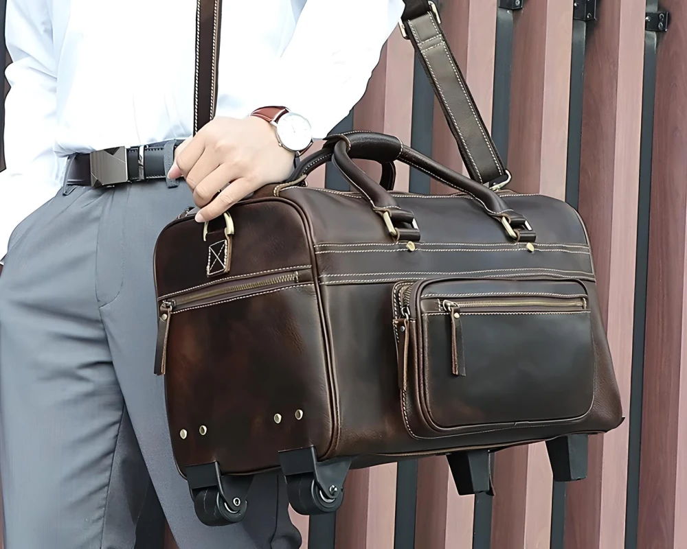 vintage leather carry on bag
