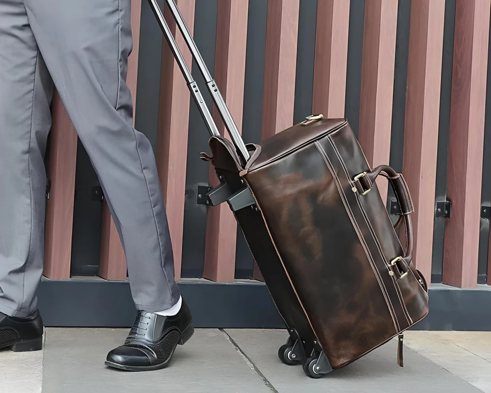 leather rolling carry on